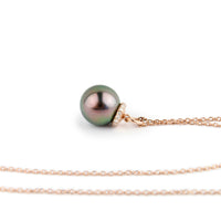 Flashy Aubergine Peacock Tahitian Pearl & Diamond Halo Necklace on 14K Rose Gold