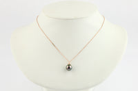 Flashy Aubergine Peacock Tahitian Pearl & Diamond Halo Necklace on 14K Rose Gold