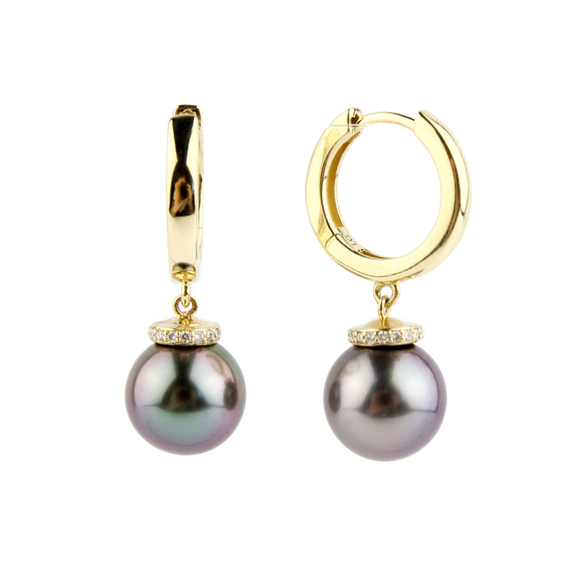 Bright Pink Tahitian Pearl & Diamond Halo Earrings