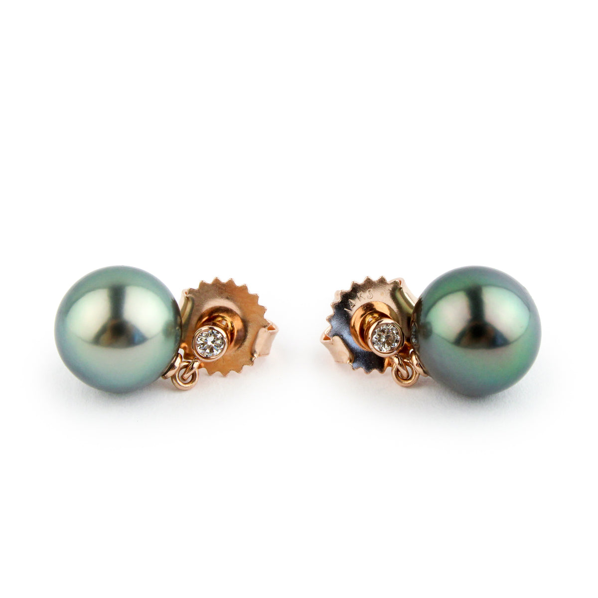 Tahitian Pearl & Diamond Étoile Earrings on 14K Rose Gold