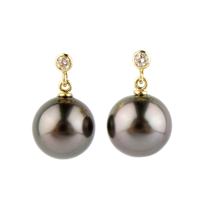 Tahitian Pearl & Diamond Étoile Earrings on 14K Yellow Gold