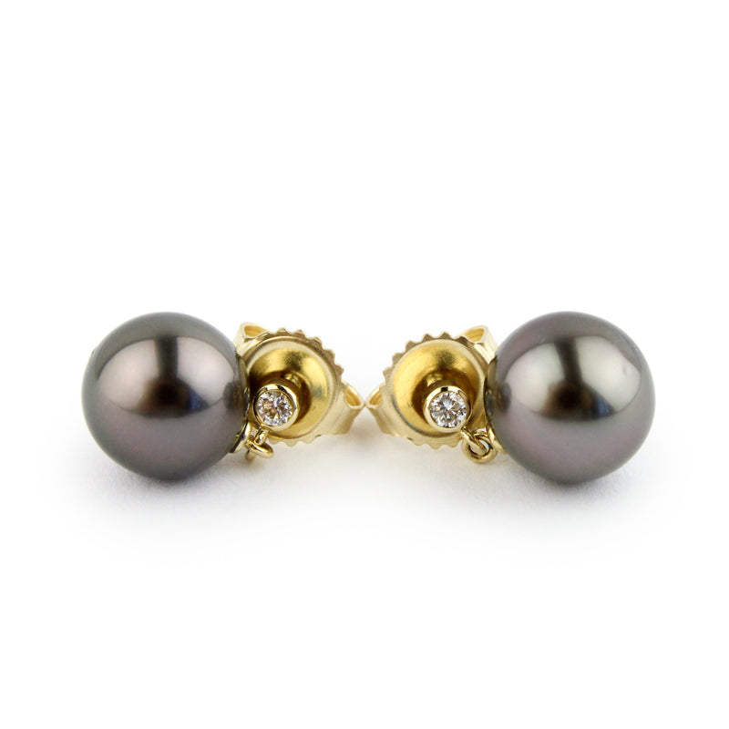 Tahitian Pearl & Diamond Étoile Earrings on 14K Yellow Gold