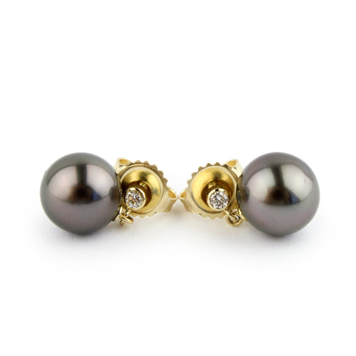 Tahitian Pearl & Diamond Étoile Earrings on 14K Yellow Gold