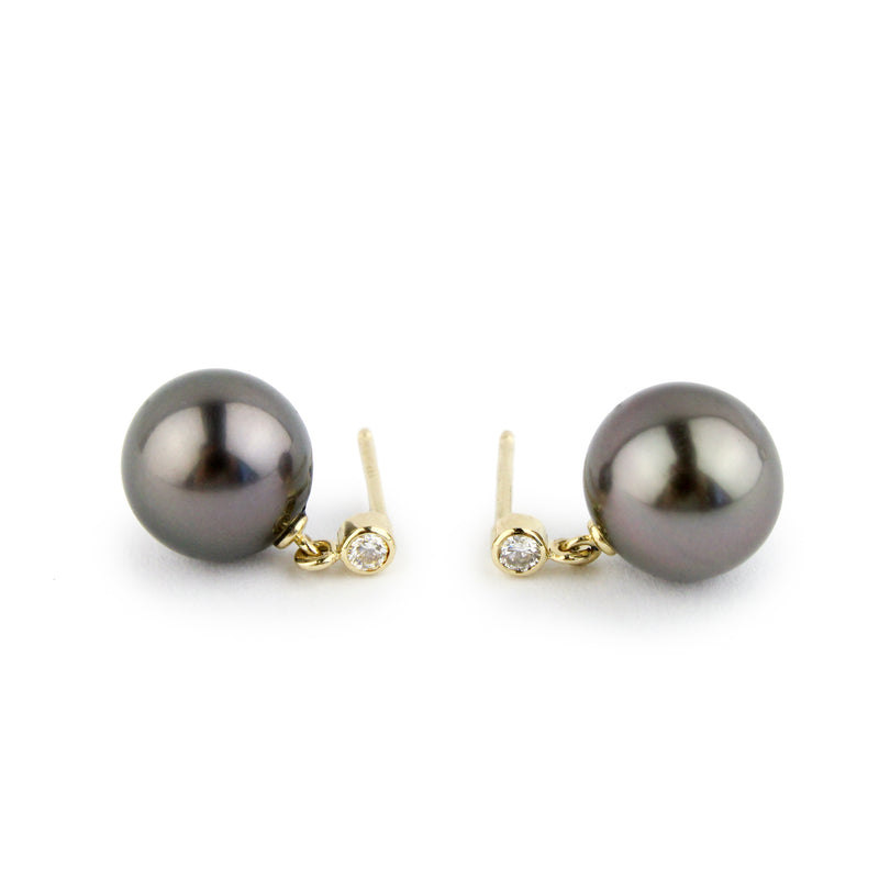 Tahitian Pearl & Diamond Étoile Earrings on 14K Yellow Gold