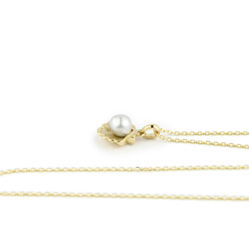 Tahitian Keshi Pearl 14K Yellow Gold Seashell Necklace