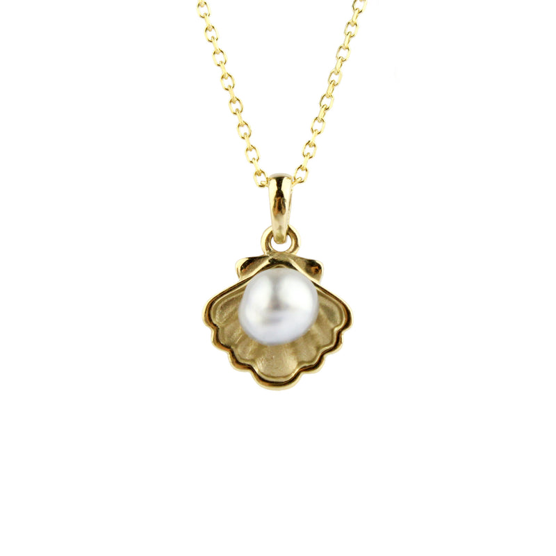 Tahitian Keshi Pearl 14K Yellow Gold Seashell Necklace