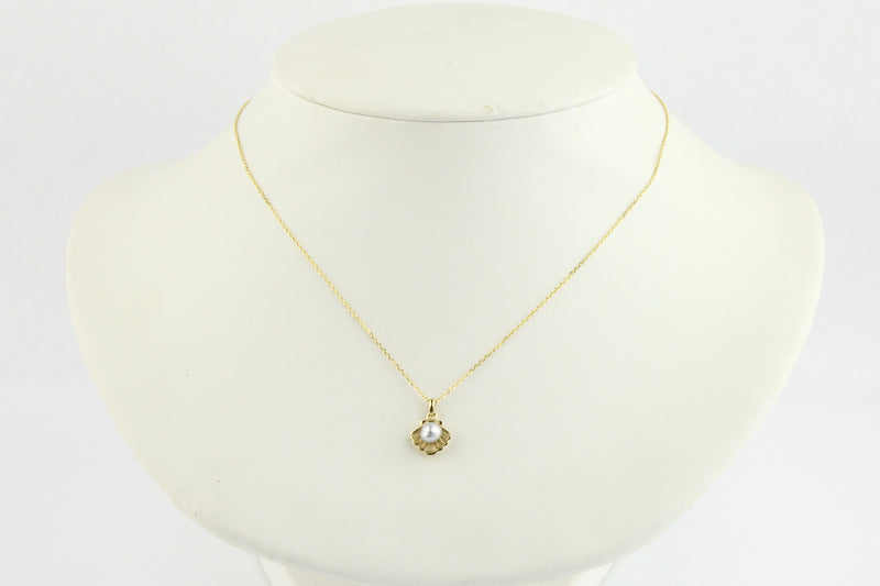 Tahitian Keshi Pearl 14K Yellow Gold Seashell Necklace