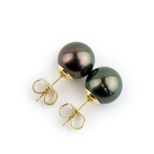 Deep Aubergine Peacock 10mm Statement Pearl Stud Earrings