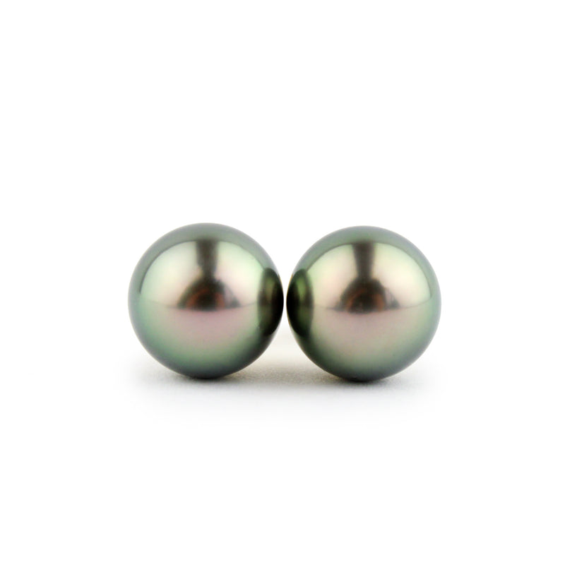 Pink-Green Peacock 9.3-9.8mm Tahitian Pearl Stud Earrings