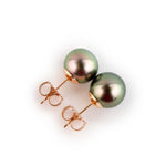 Pink-Green Peacock 9.3-9.8mm Tahitian Pearl Stud Earrings