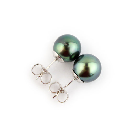 Blue-Green 9.7mm Tahitian Pearl Stud Earrings