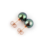 Blue-Green 9.7mm Tahitian Pearl Stud Earrings