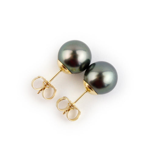 Stormy Blue 9.2-9.7mm Tahitian Pearl Stud Earrings