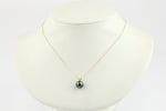 Deep Indigo-Green 9mm Tahitian Pearl I'a Necklace on 14K Yellow Gold