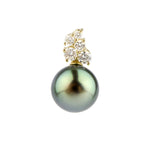 Bright Peacock Green Pearl & Diamond Asteria Pendant or Necklace on 14K Yellow Gold