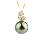 Bright Peacock Green Pearl & Diamond Asteria Pendant or Necklace on 14K Yellow Gold