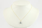 Light Silvery Blue Tahitian Pearl & Diamond Toru Necklace on 14K Yellow Gold