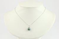 Flashy Aqua Tahitian Pearl & Diamond Toru Necklace on 14K White Gold