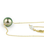 Vibrant Golden Green 10.5mm Tahitian Pearl Solitaire Necklace on 14K Yellow Gold