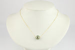 Vibrant Golden Green 10.5mm Tahitian Pearl Solitaire Necklace on 14K Yellow Gold