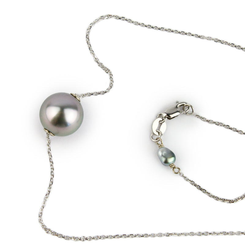 Silvery Pink 10.2mm Tahitian Pearl Solitaire Necklace on 14K White Gold