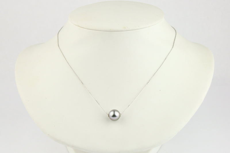 Silvery Pink 10.2mm Tahitian Pearl Solitaire Necklace on 14K White Gold