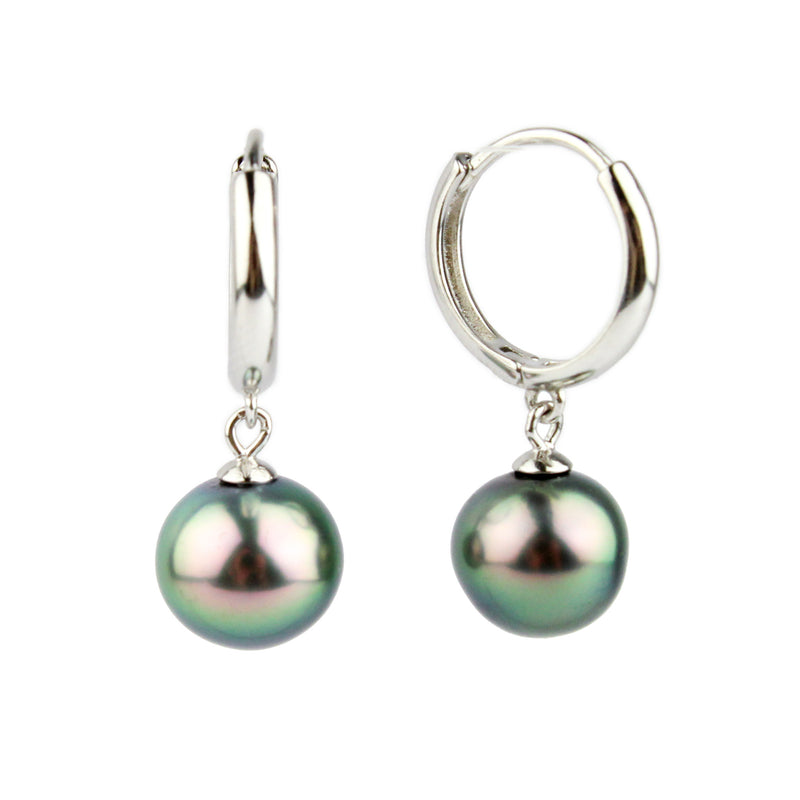 Flashy Green-Pink Peacock Tahitian Pearl Hoop Earrings