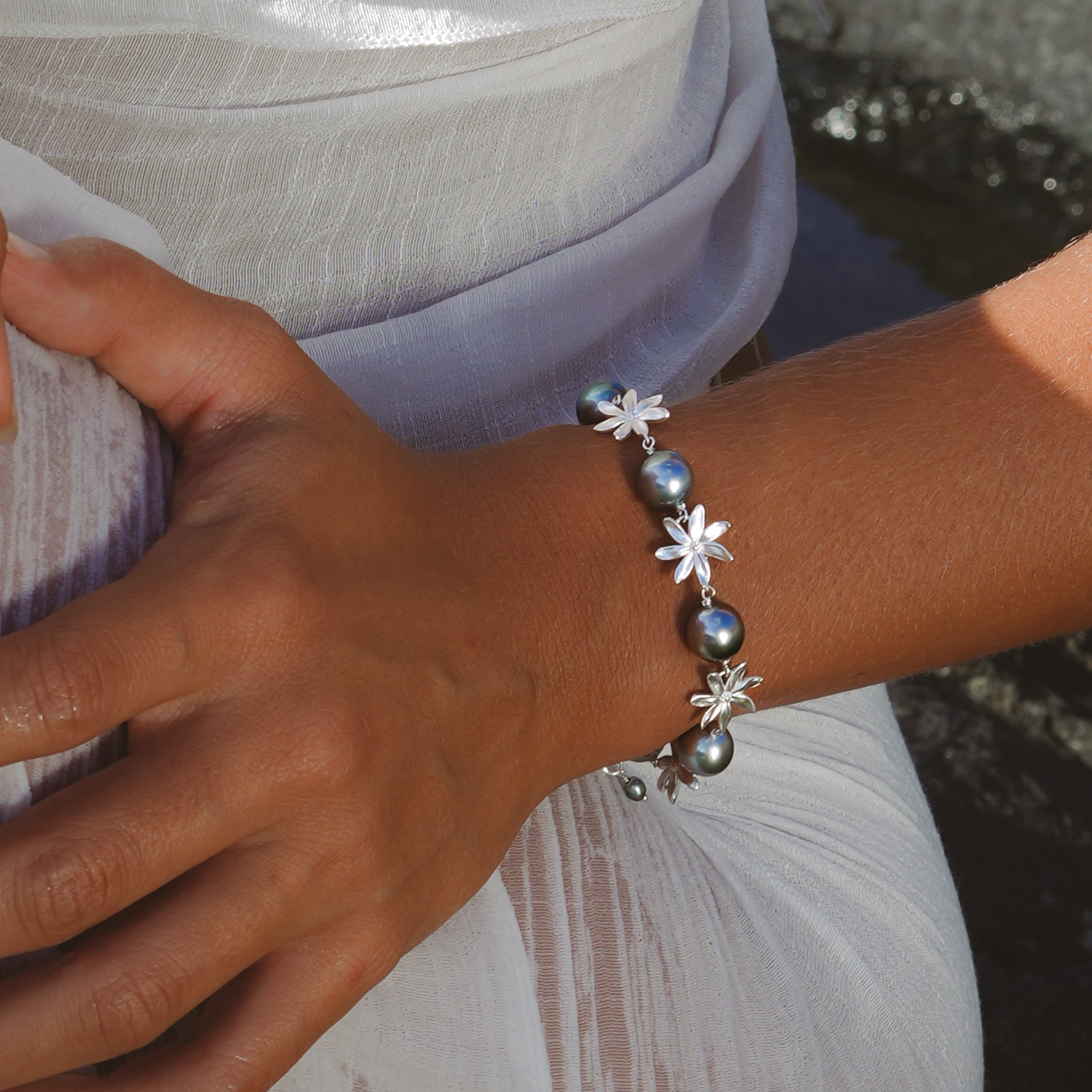 Tiaré Sterling Silver Tahitian Pearl Bracelet