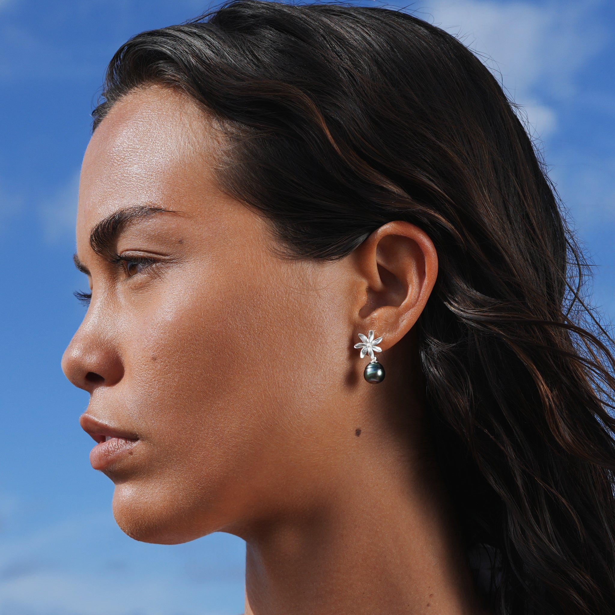 Tiaré Sterling Silver Tahitian Pearl Dangle Earrings