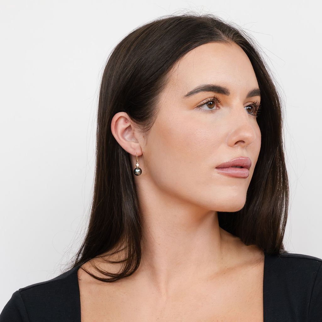 Tahitian Pearl & Diamond Aurora French Hook Earrings on 14K White Gold