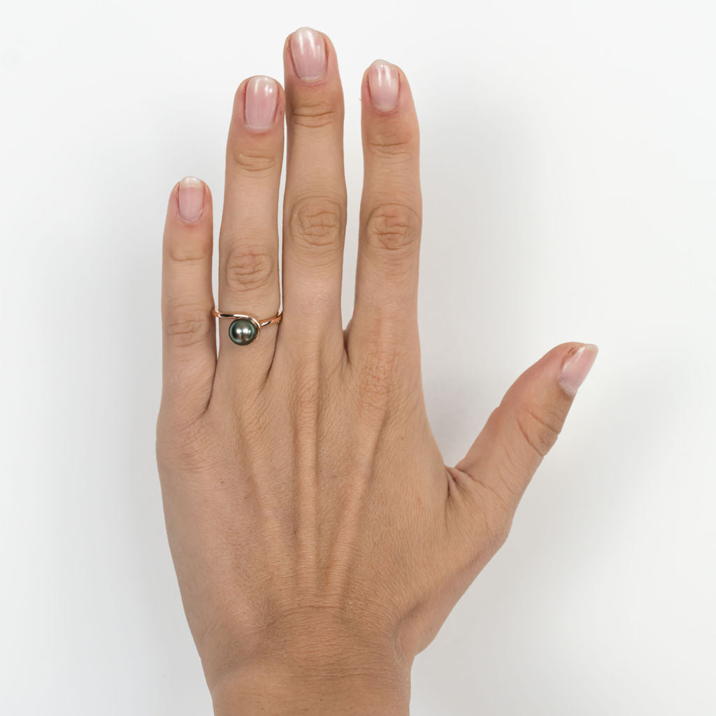 Light Pink Peacock 8.5mm Tahitian Pearl Swirl Ring on 14k Rose