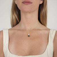 Light Pink Green Tahitian Pearl & Diamond Asteria Necklace on 14K Rose Gold