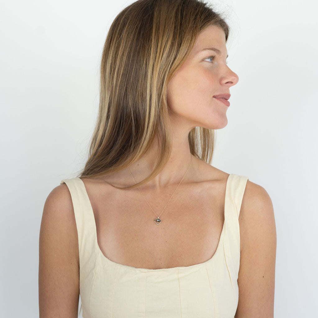 Silver Heart Tahitian Keshi Pearl Necklace