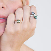 Tahitian Pearl & Diamond Tehau Ring on 14K White Gold