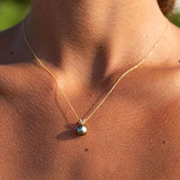 Icy Lavender Tahitian Pearl & Diamond Hoa Necklace on 14K Rose Gold