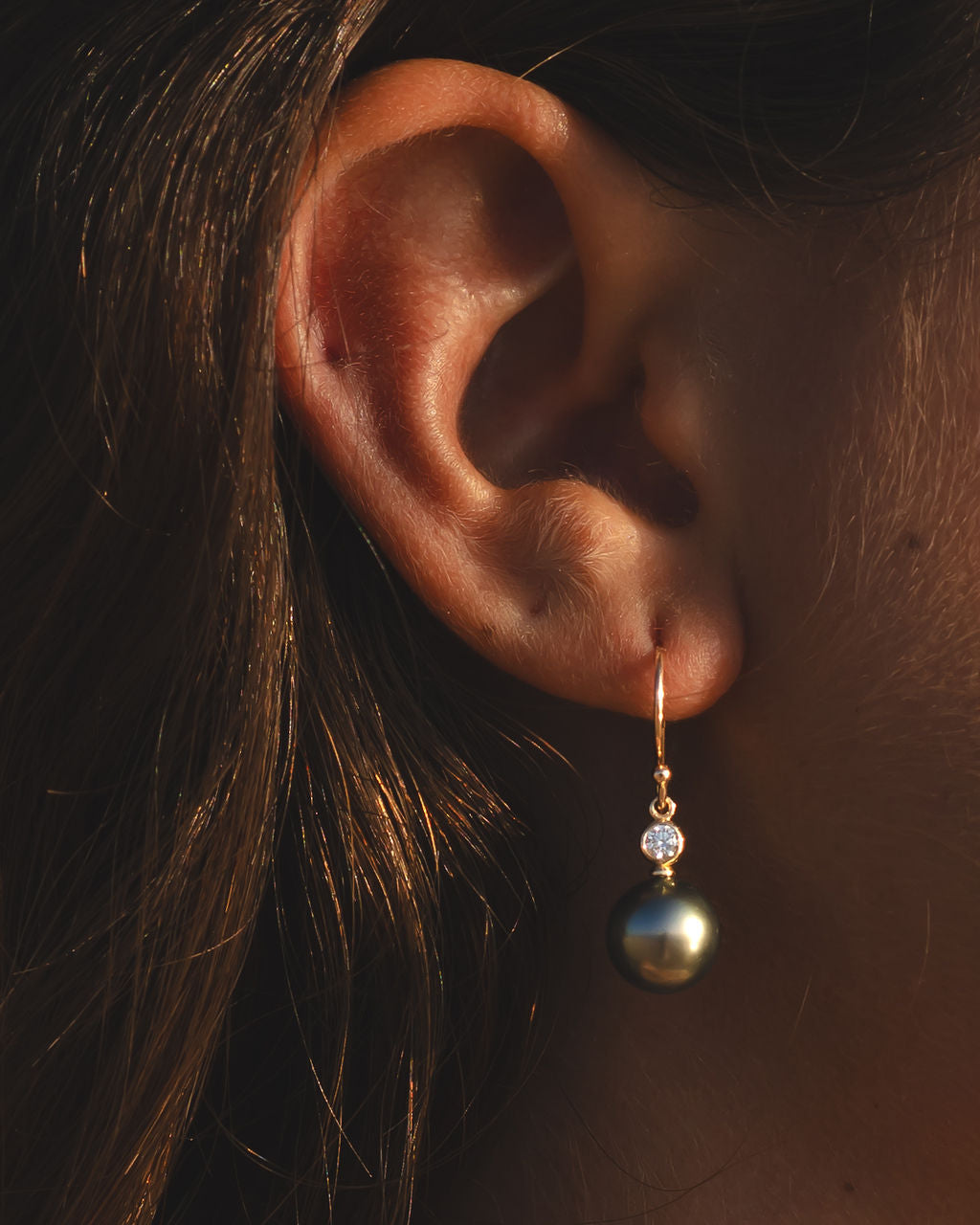 Tahitian Pearl & Diamond Aurora French Hook Earrings on 14K White Gold