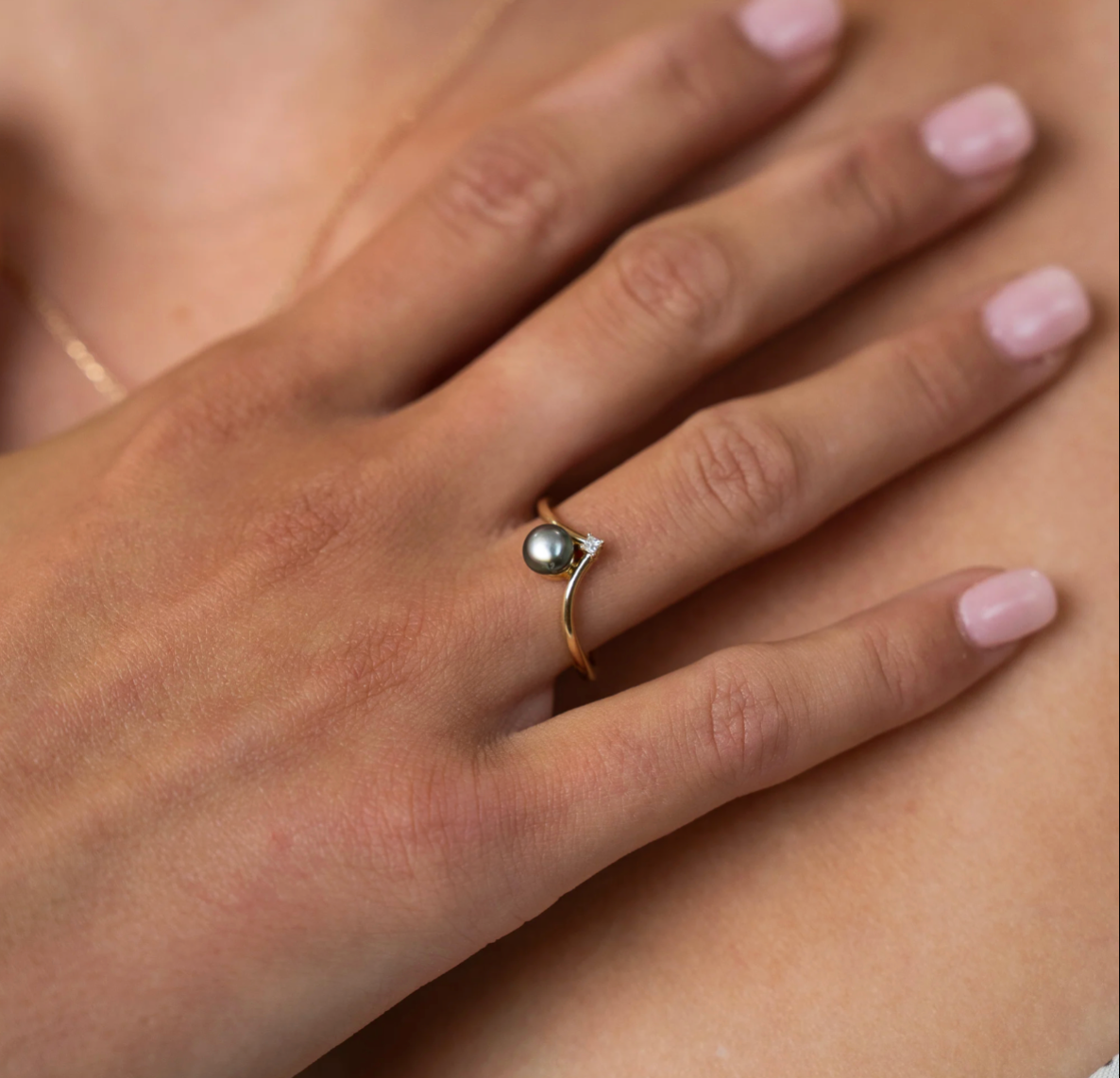 Tahitian Keshi Pearl & Gemstone Natura Ring on Sterling Silver
