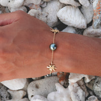 Sky Blue Tiaré Tahitian Pearl Tin Cup Bracelet on 14k Yellow Gold