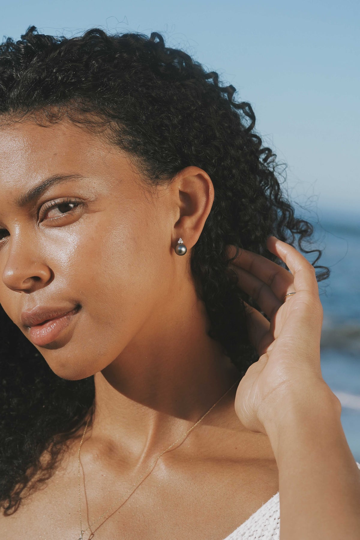 Tahitian Pearl & Diamond Toru Earrings on 14K White Gold