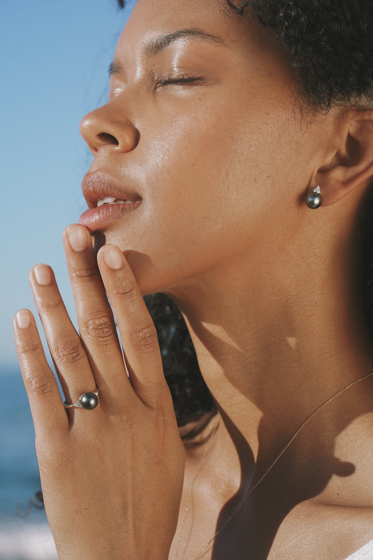 Tahitian Pearl & Diamond Toru Ring on 14K Rose Gold