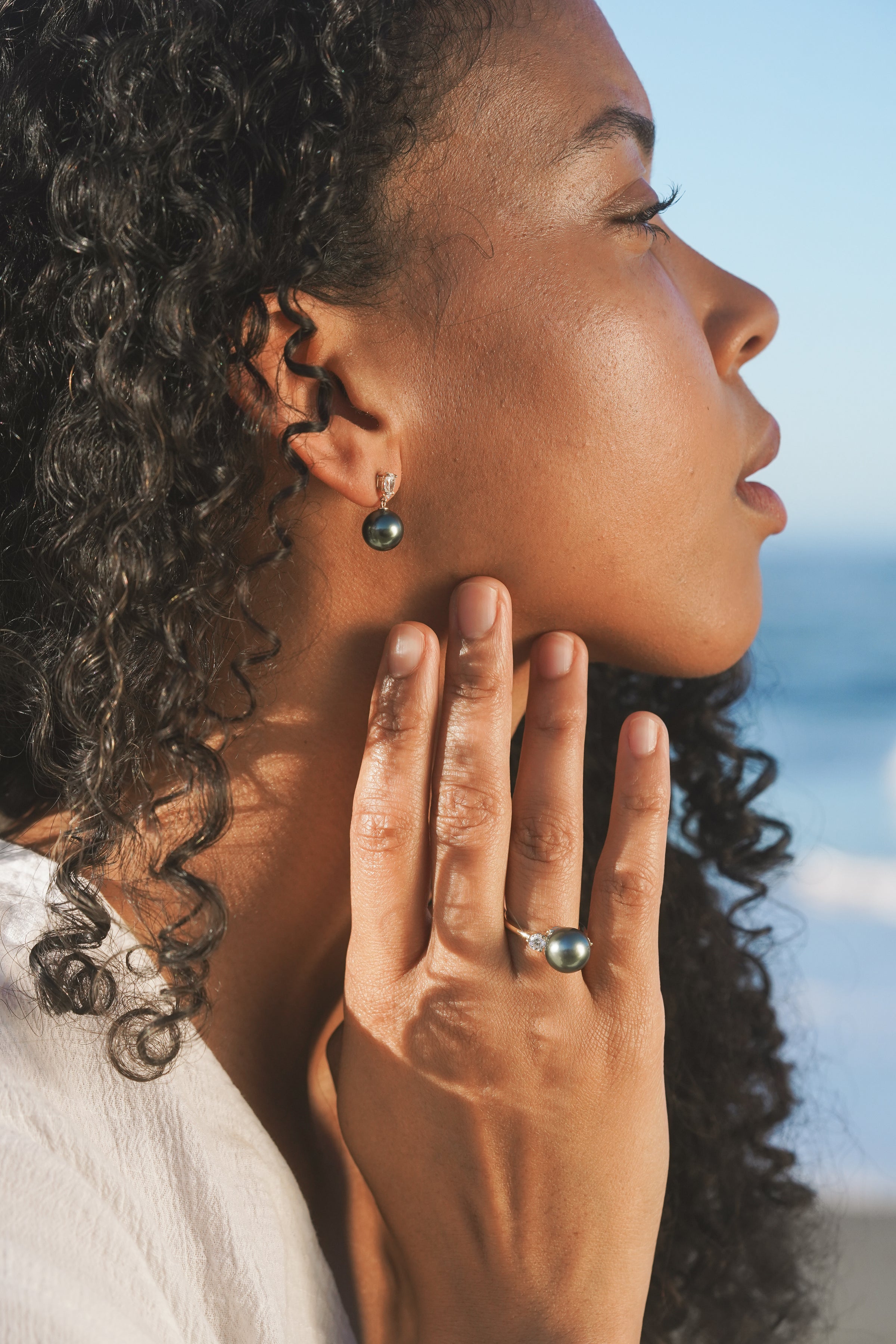 Custom Tahitian Pearl & Diamond Bisou Ring Sizes 5 to 9