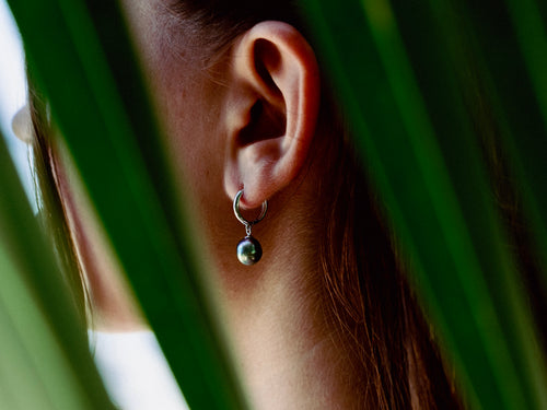 Flashy Green-Pink Peacock Tahitian Pearl Hoop Earrings