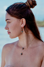 Deep Indigo Tahitian Pearl Teardrop Dangle Earrings