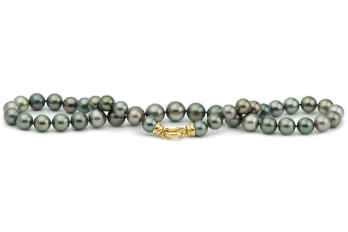 Blue green and silver Tahitian pearl strand necklace