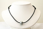 14.5 silver Tahitian pearl necklace on kangaroo leather