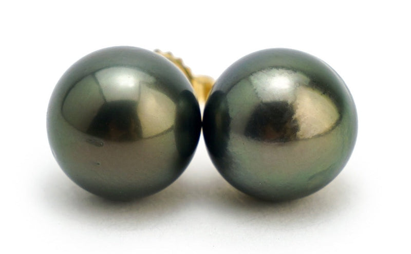 Dark Black Tahitian pearl earrings 11mm