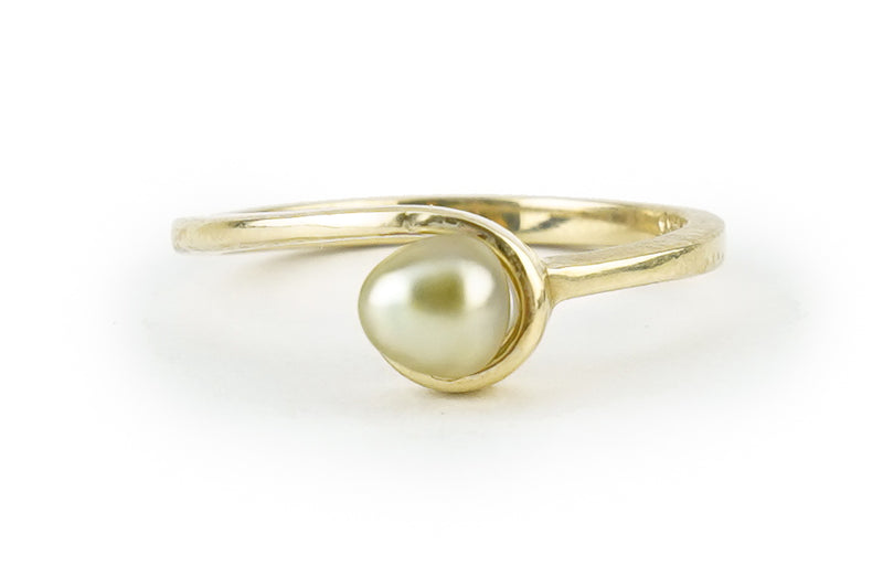 Golden Tahitian Keshi Pearl Wave Ring