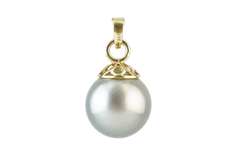 Light Silver 10.5mm Tahitian Pearl Filigree Pendant