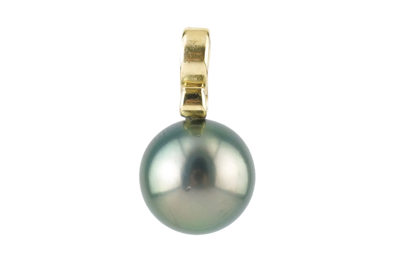 Seafoam green peacock 10.5mm Tahitian pearl pendant on 14k gold infinity
