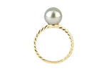 Light silver gray Tahitian pearl ring on 14k gold rope